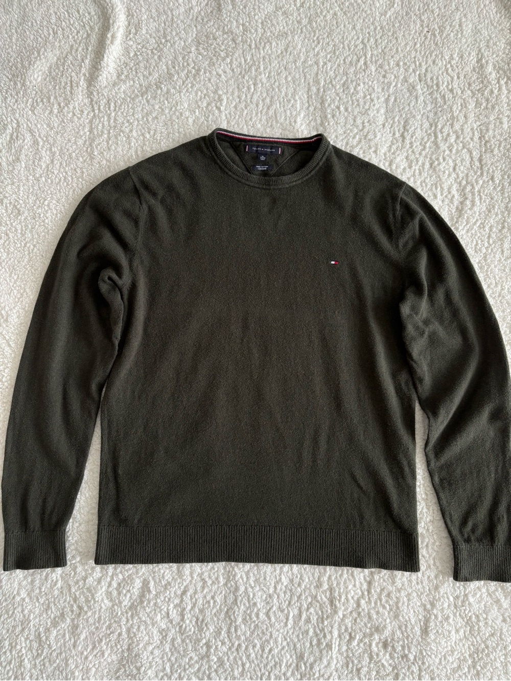 Tommy Hilfiger Pima Cotton Cashmere Sweater Olive Green Crewneck XL